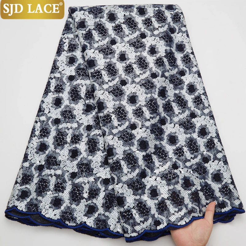 Цена Кружевные чистые белые свадебные материалы SJD, африканская кружевная ткань, высококачественные бусины, французская Тюлевая кружевная ткан...