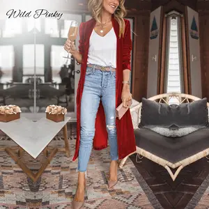 WildPinky New Fashion Fall Winter Women Belt Cardigan Buttons Long Jacket Casual Solid Color Velvet  in India