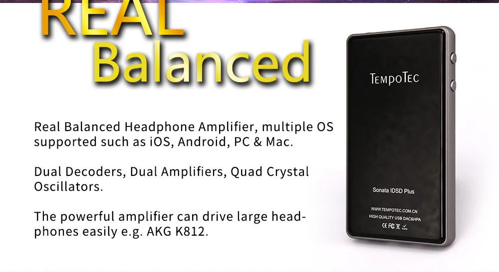 Усилитель для наушников TempoTec Sonata iDSD Plus USB портативный цап поддержка WIN MacOSX Android iPHONE True Blance Двойной ЦАП DSD HIFI