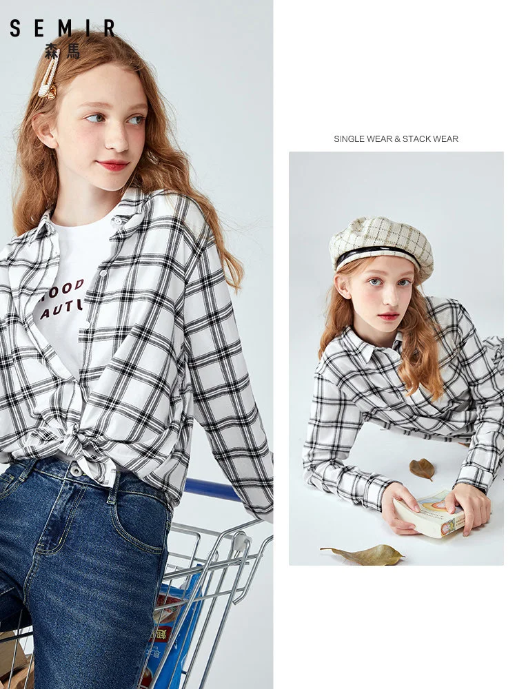 SEMIR Для женщин блузка 100% хлопковые обычной посадки Рубашки в клетку с воротником