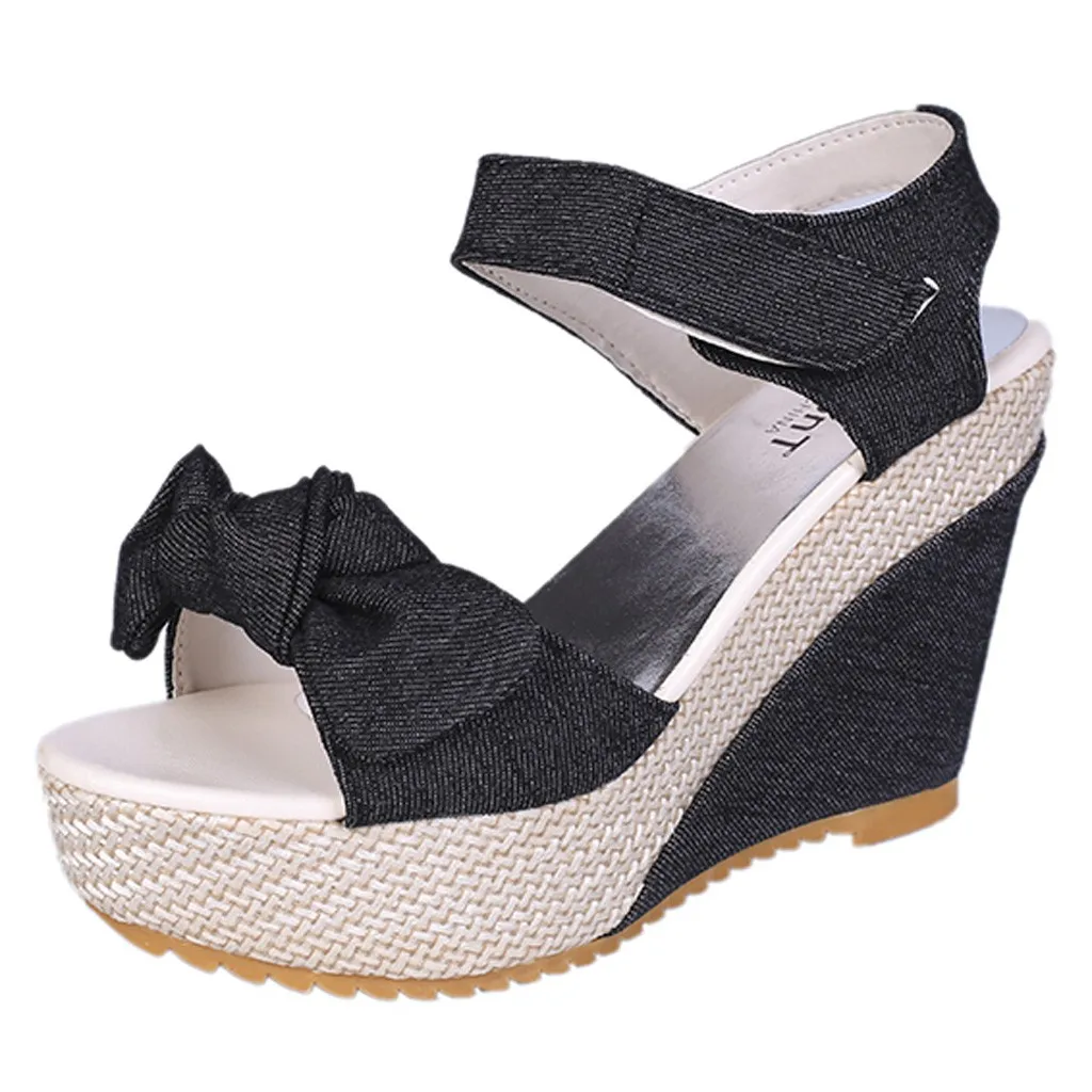 

2020 New Designer Denim Sandals Women Sandals High Quality Wedges High Heels Peep-Toe Platform Shoes Woman Thick Bottom Sandals