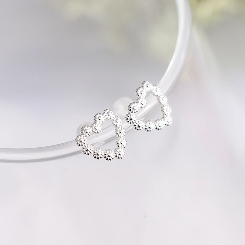 Серебряные Простые серьги-гвоздики в форме сердца с милыми цветами для женщин и