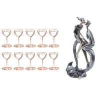 mini heart shape place card memo picture clip 10pcs rose gold with %e2%80%8bkiss couple figurine resin lovers figurine