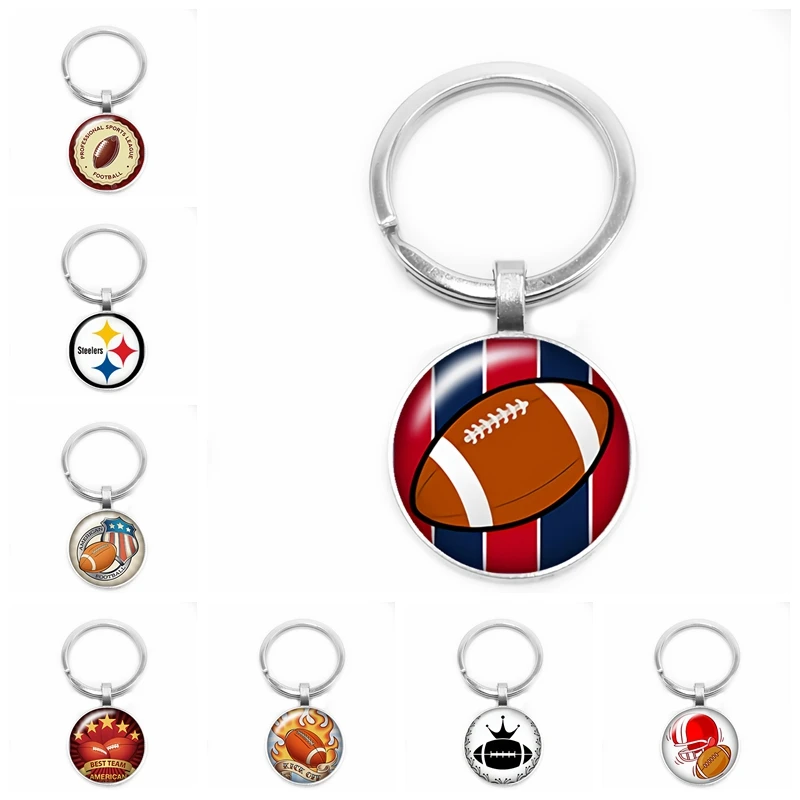 

2019 New Football LOGO Key Ring Football Enthusiasts Key Ring 25mm Glass Dome Football Key Ring Gift Jewelry