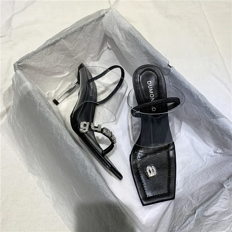 Женские сандалии из прозрачного ПВХ босоножки на высоком каблуке с ремешками