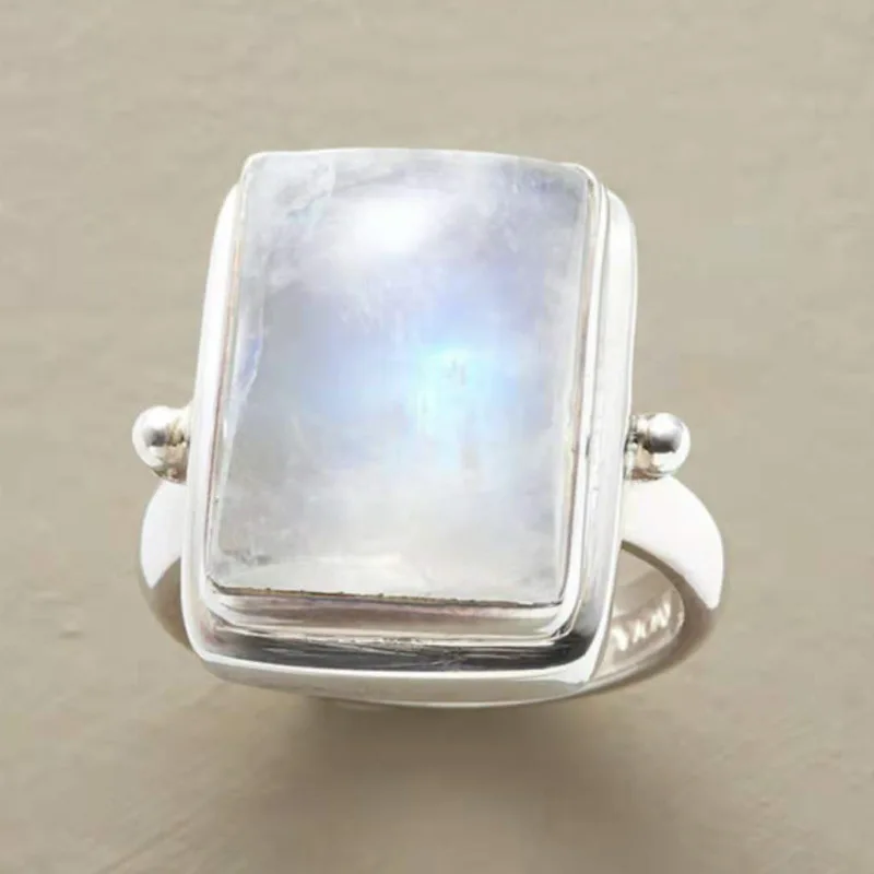 

Vintage Massive Moonstone Rings for Women White Gold Color Engagement Women's Promise Ring Wedding Jewelry Accessories Gifts