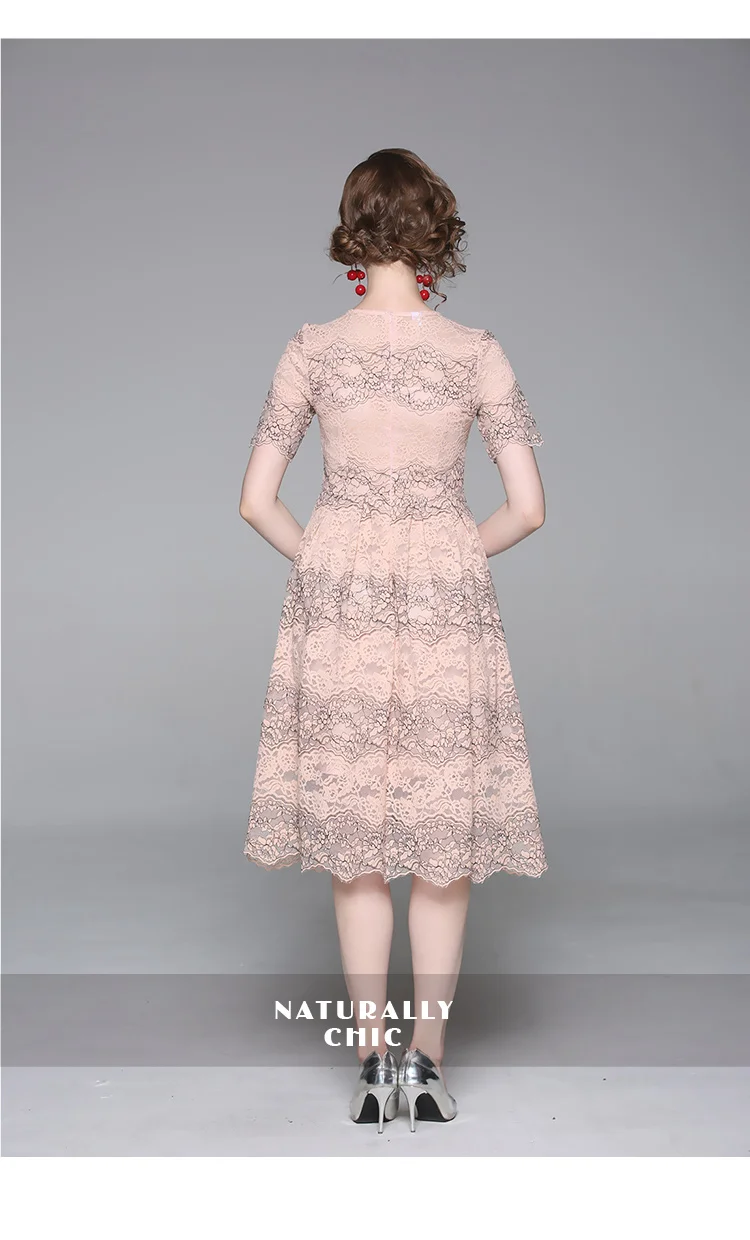 

Women's Dress Lace O-neck Girl's Dresses New Loose Summer Casual Short Sleeve Plus Size Print A-LINE Lady Mid-Calf Houthion