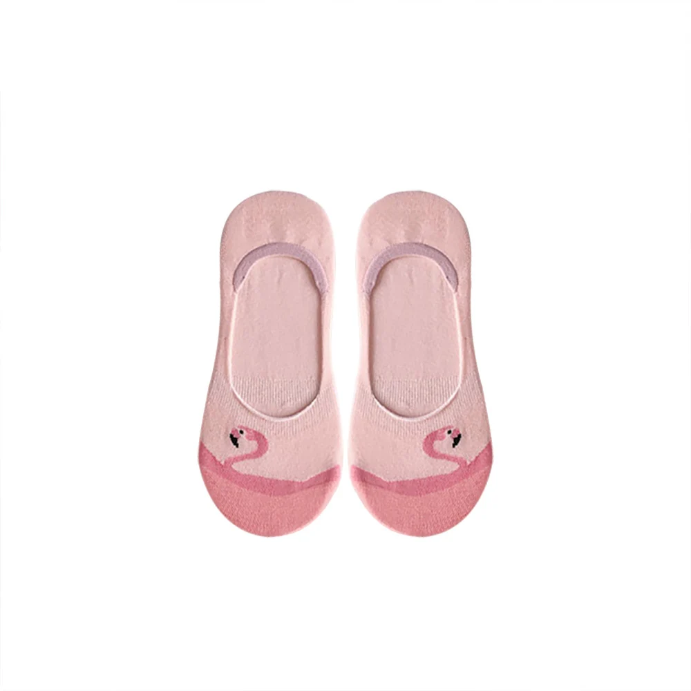 Осенние акриловые носки лодочки с рисунком фламинго Симпатичные кавайные