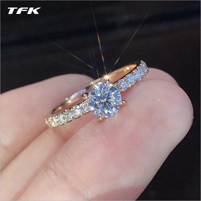 TFK 925 пробы серебра 14K позолота кольцо с бриллиантом Обручение невесты свадебное