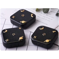 dropshipping contact lens container box moon star space pattern square travel case with mirror beauty tools smj