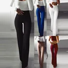 Женские модные повседневные однотонные облегающие брюки с высокой талией, эластичные леггинсы, длинные брюки с колокольчиками для офиса и бизнеса