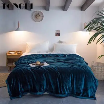 

TONGDI Super Soft Warm Fannel Fleece Elegant Blanket Solid Couch Cover For Winter All Season Sofa Machine Wash Plush Bedspread