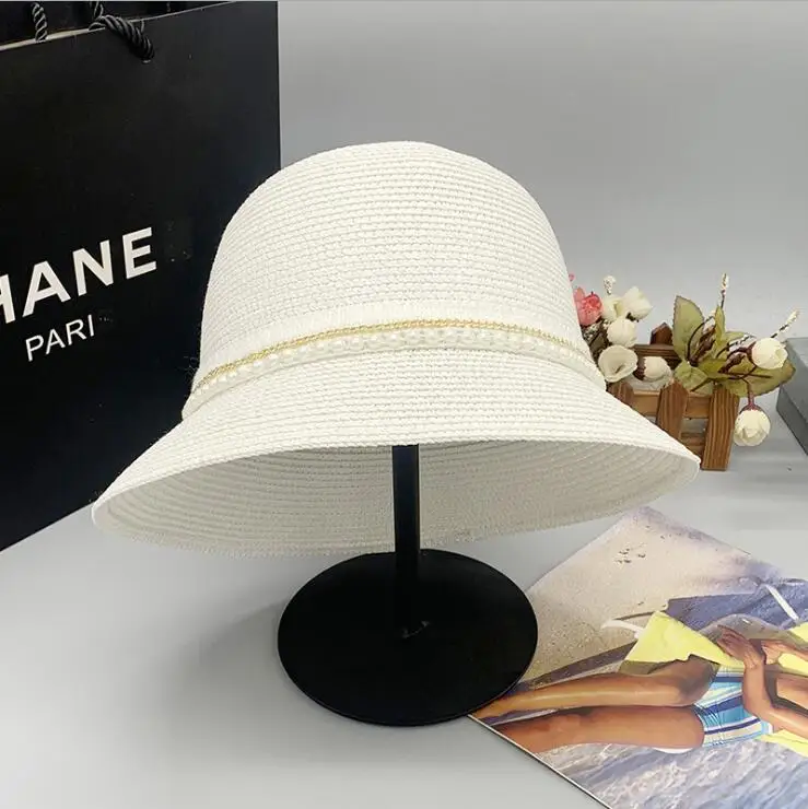2021 summer hats beads decoration bucket hat women's hat cool nice hats for women sun hats for women popular paper straw hats