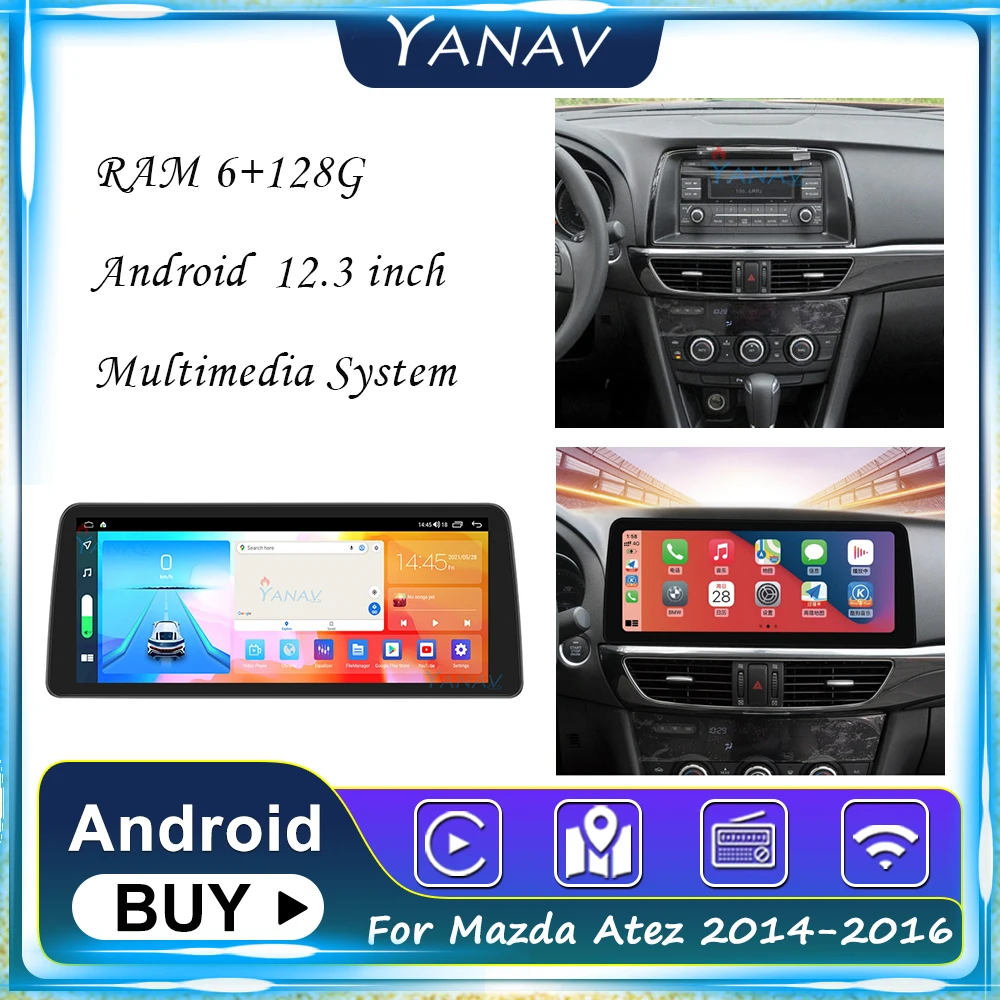 

Автомагнитола для Mazda Atez 12,3-2014, 2 Din, 2016 дюйма, Android, GPS, навигация, Мультимедийный MP3-плеер с Carplay IPS