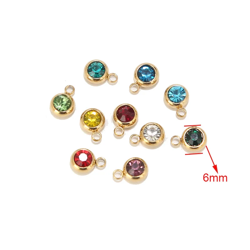 50pcs Gold Stainless Steel 6mm Birthstone Charm Pendants for DIY Jewelry Making image 5