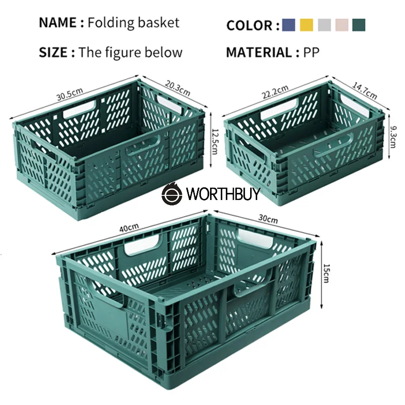

WORTHBUY Foldable Organizer Basket Storage Plastic Baskets Makeup Drawers Toy Dirty Laundry Clothes Kitchen Car Storage Box