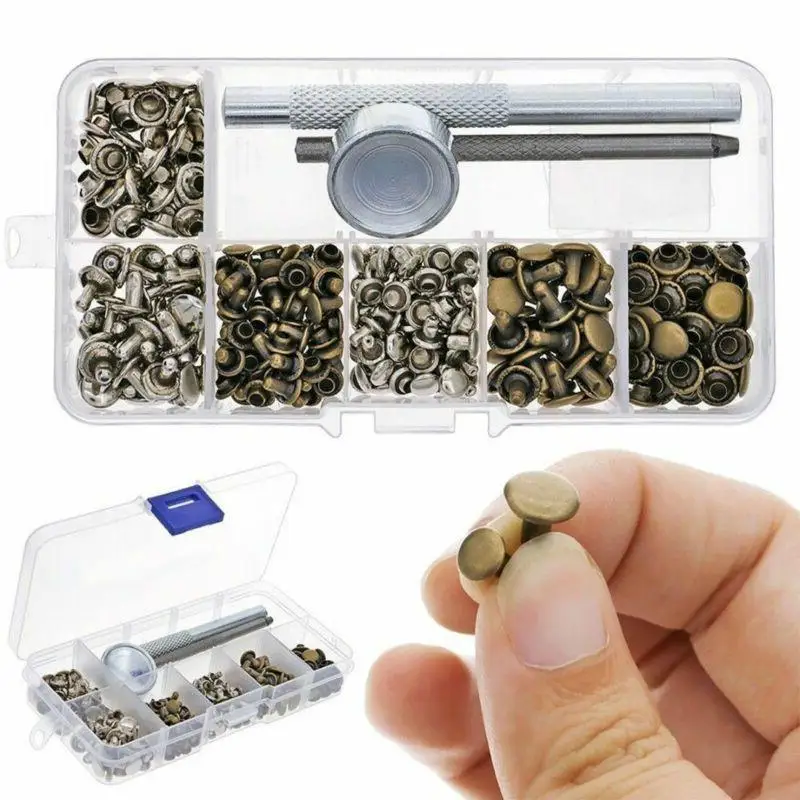 

120Sets/box Leather Craft Repair Double Cap Rivets Tubular Metal Studs Fixing Tools for DIY Leather Belt Jeans Jacket