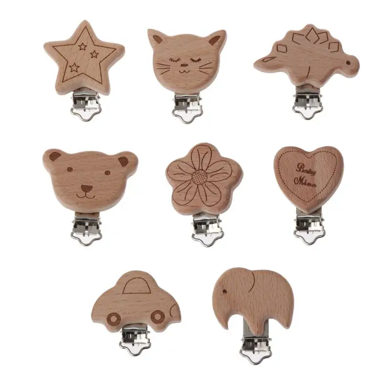 

1pc New Arrival Lovely Wooden Pacifier Clip Natural Beech Wood Baby Pacifier Clips Dummy Clips DIY Pacifier Chain Accessory