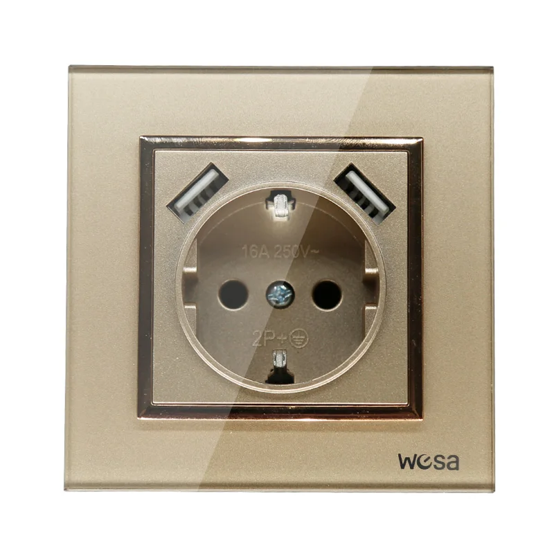 Декоративная настенная розетка с двойным USB разъемом 5 В 2 А Золотая рамка из