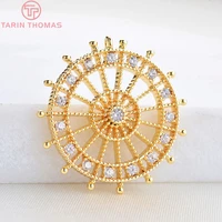 180 2pcs 20mm 24k gold color brass with zircon round boat rudder pendants charms high quality diy jewelry findings accessories