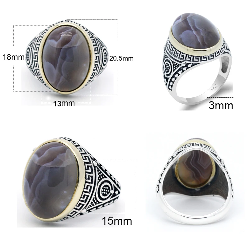 Мужское кольцо с агатом для мужа подарок 925 пробы серебро овального кольца из