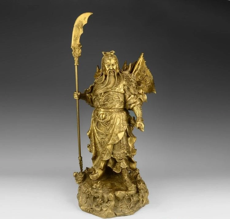 Бесплатная доставка 22 китайская латунная медная статуя Гуань Гонг Юй Будда 5 флаг