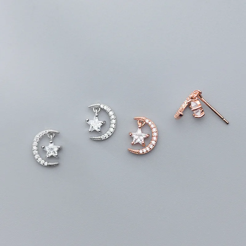 Женские серьги-гвоздики из серебра 925 пробы с Луной серебряные серьги | Украшения