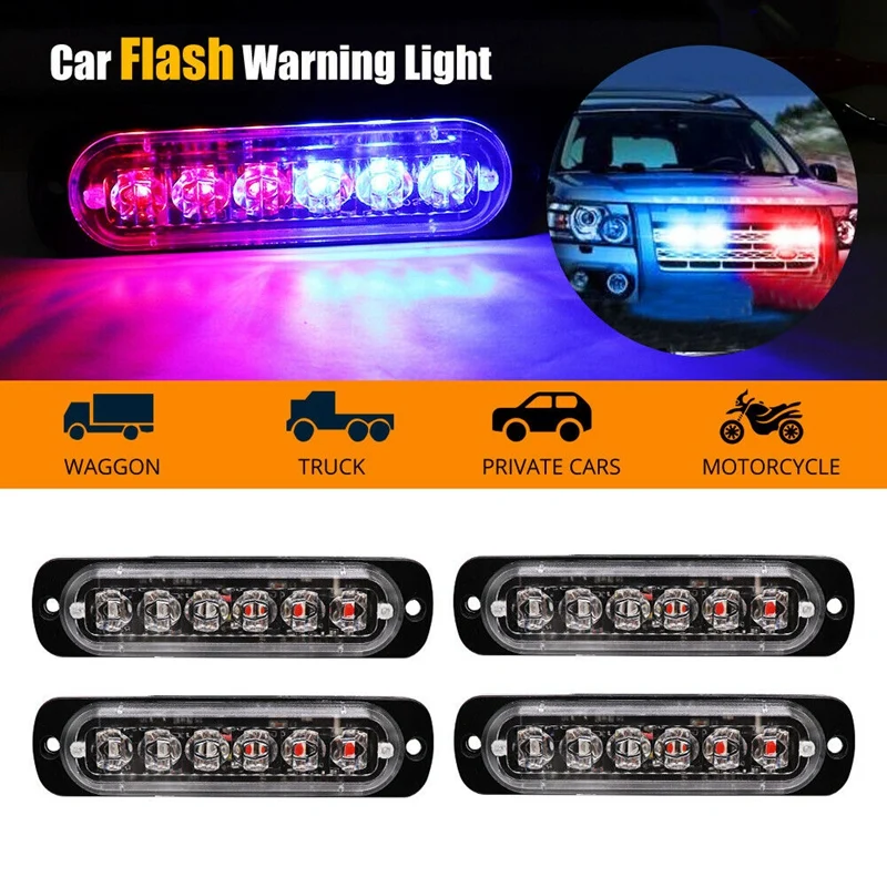 AU04 4X красные синие 6LED автомобиль Грузовик аварийный Маяк Предупреждение