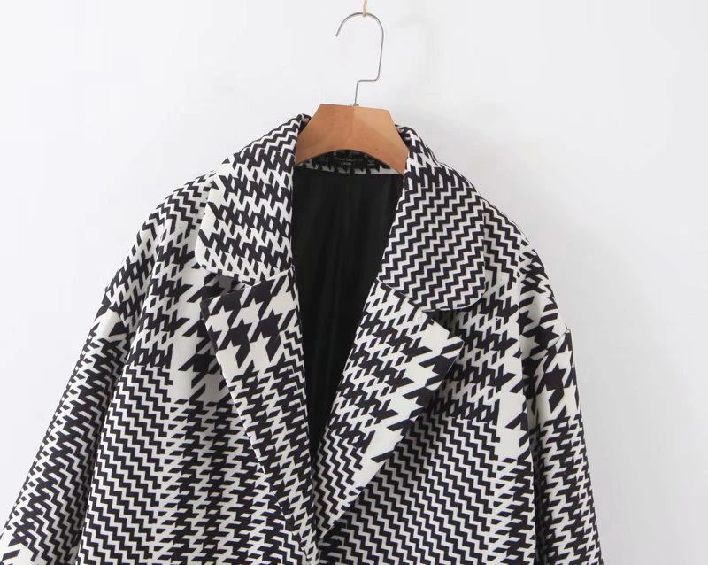 

Wool Blend Houndstooth Coat Vintage Wool Coat Women Jacket Winter Fashion Office Lady Loose Coats Long Woolen Single Button Coat