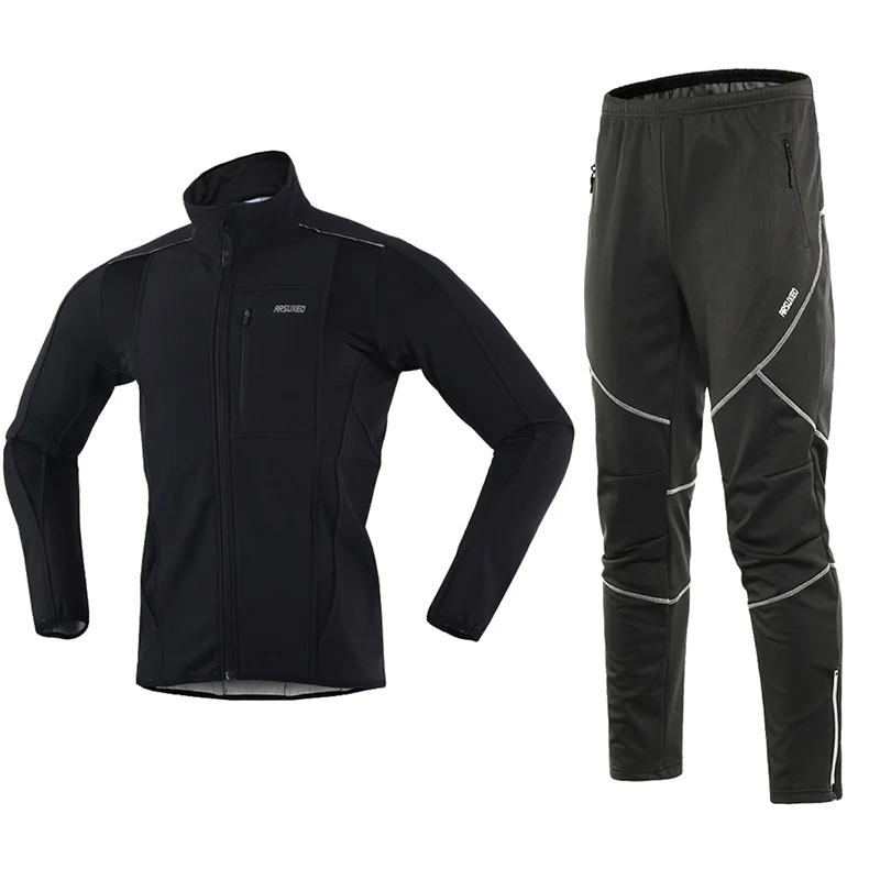 black15k18y ARSUXEO, Мужская зимняя велосипедная куртка, комплект, ветрозащитная, водонепроницаемая, термальная спортивная одежда, велосипедные штаны, брюки, велосипедные костюмы, одежда 15kk - Цвет: black15k18y