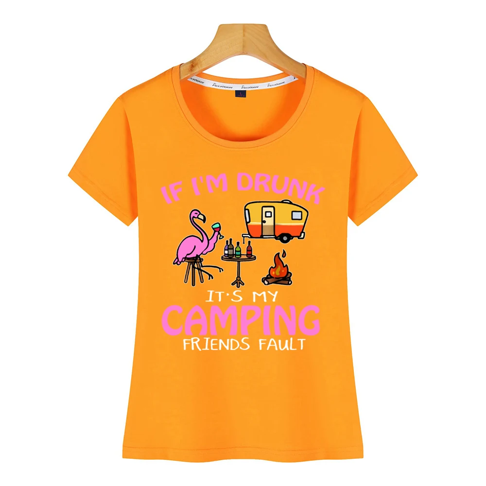 Tops T Shirt Women if im drunk it my camping friends fault funny Fashion White Custom Female Tshirt | Женская одежда