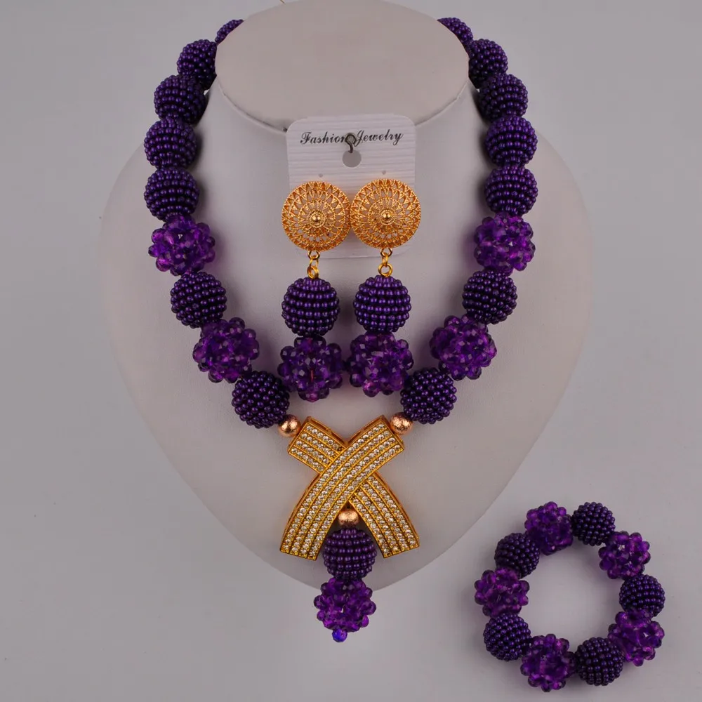 

purple nigerian jewelry set costume necklace african set FZZ105