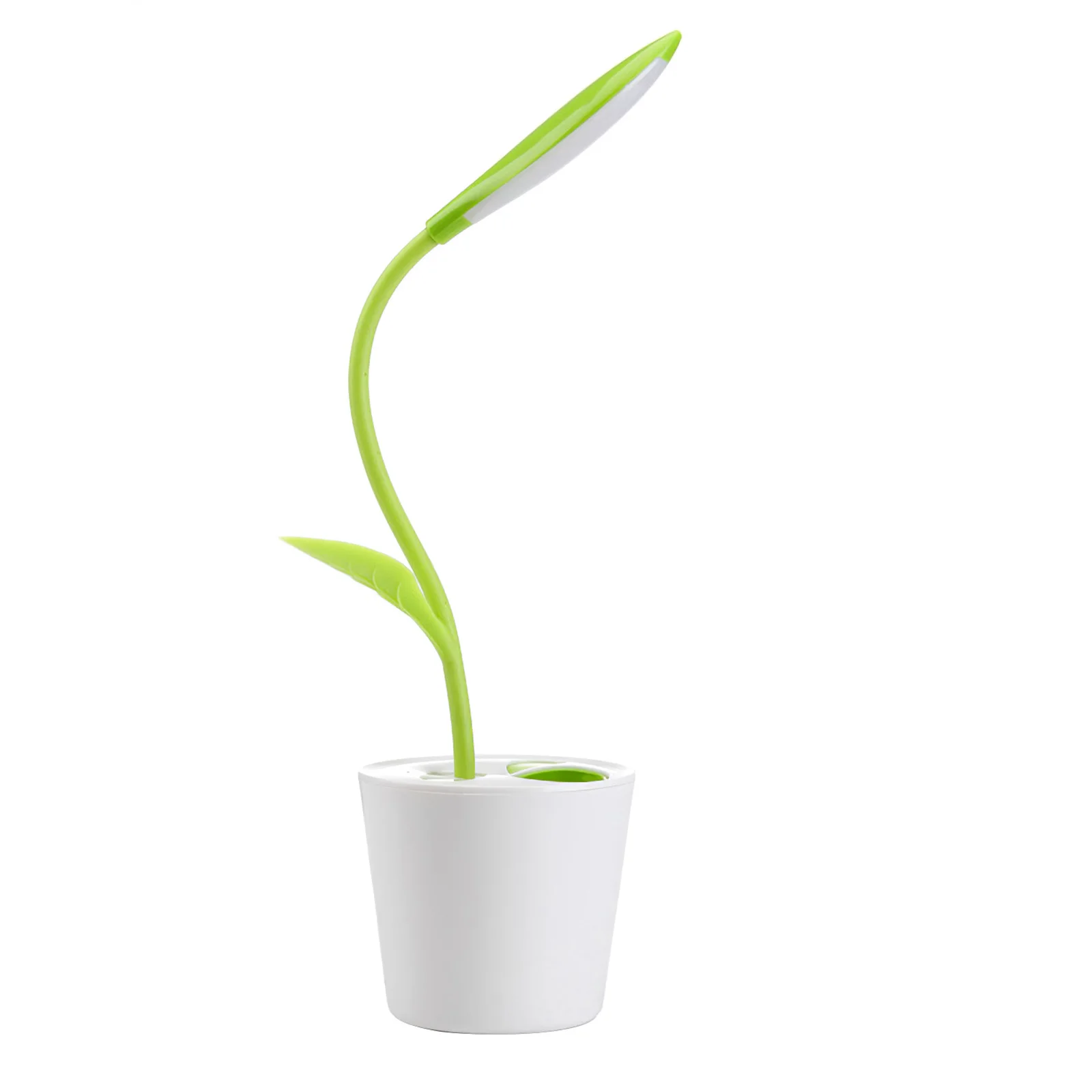 

Настольная лампа Bean Sprout, Очаровательная зеленая Гибкая Настольная ночная лампа с гусиной шеей, с аккумулятором и контейнером для ручек, све...