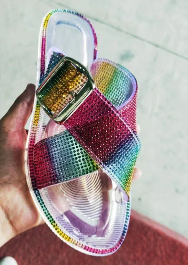 

Rainbow Multicolor Glitters Jelly Shoes Women Platform Slip On Sandals