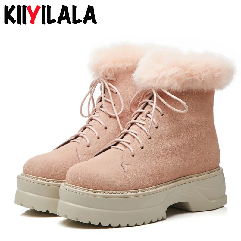 Замшевые ботинки Kiiyilala из коровьей кожи женская обувь на шнуровке теплые
