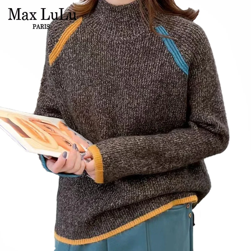 

Max LuLu 2021 зимняя Женская водолазка свободного кроя, Женский Повседневный винтажный джемпер, элегантный уличный пуловер