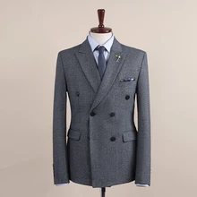 OIMG Men's casual suit three-piece plaid double-breasted Konishi slim young men's wedding dress (3)