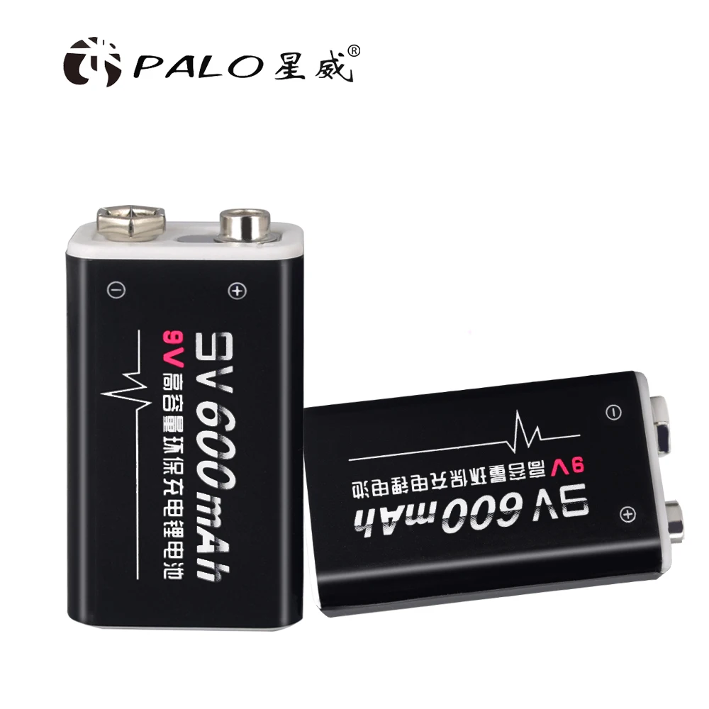 PALO 2pcs 600mAh 9V Li-ion Rechargeable Polymer Lithium Battery For Remote Control Microphone Massager Multimeter Smoke Sensors |