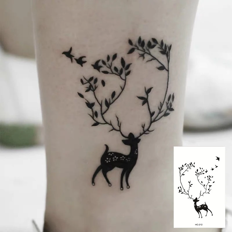 

Branch Deer Design Waterproof Temporary Tattoo Sticker Female Male Arm Leg Fake Tattoo Body Art Creative Small Sticker