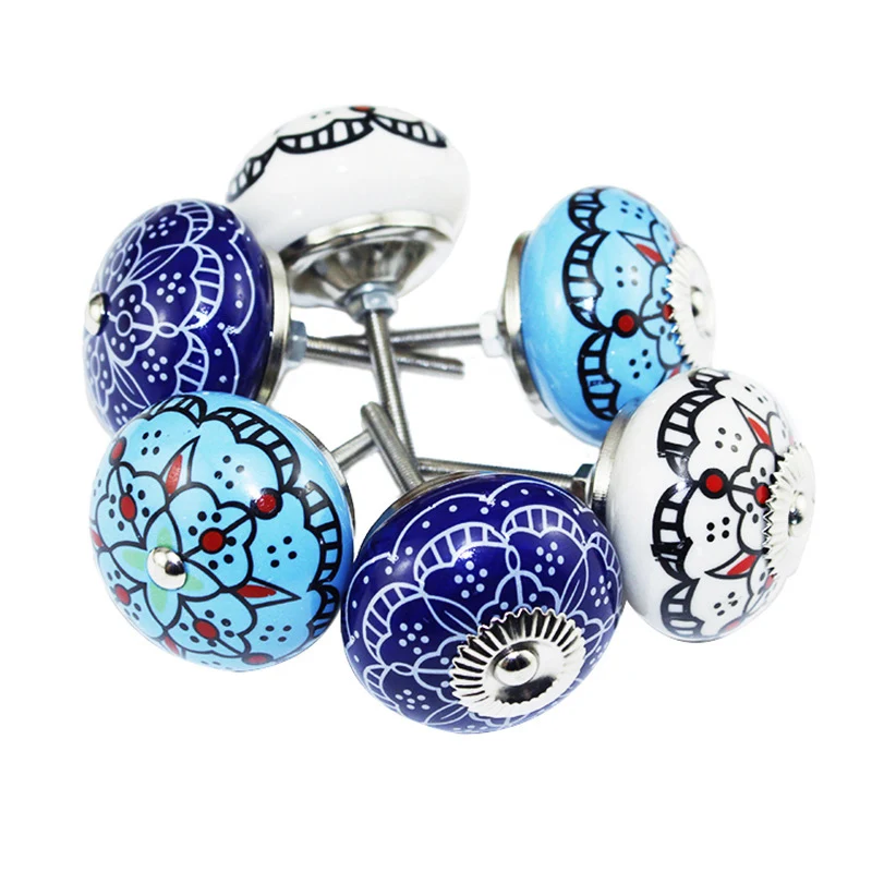 2 шт. многоцветные винтажные цветочные керамические ручки для ящиков |