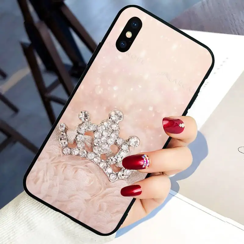 

Diamond Crown Phone Case For Black-Iphone 5 5s se 6 6s 7 8 11 12 X Xs Xr Pro Plus Max Mini Cover