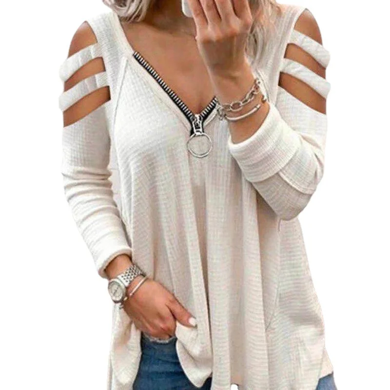 

2021 Women Tshirts New Women's Strapless V-neck Sexy Tops Long Sleeve T-shirt