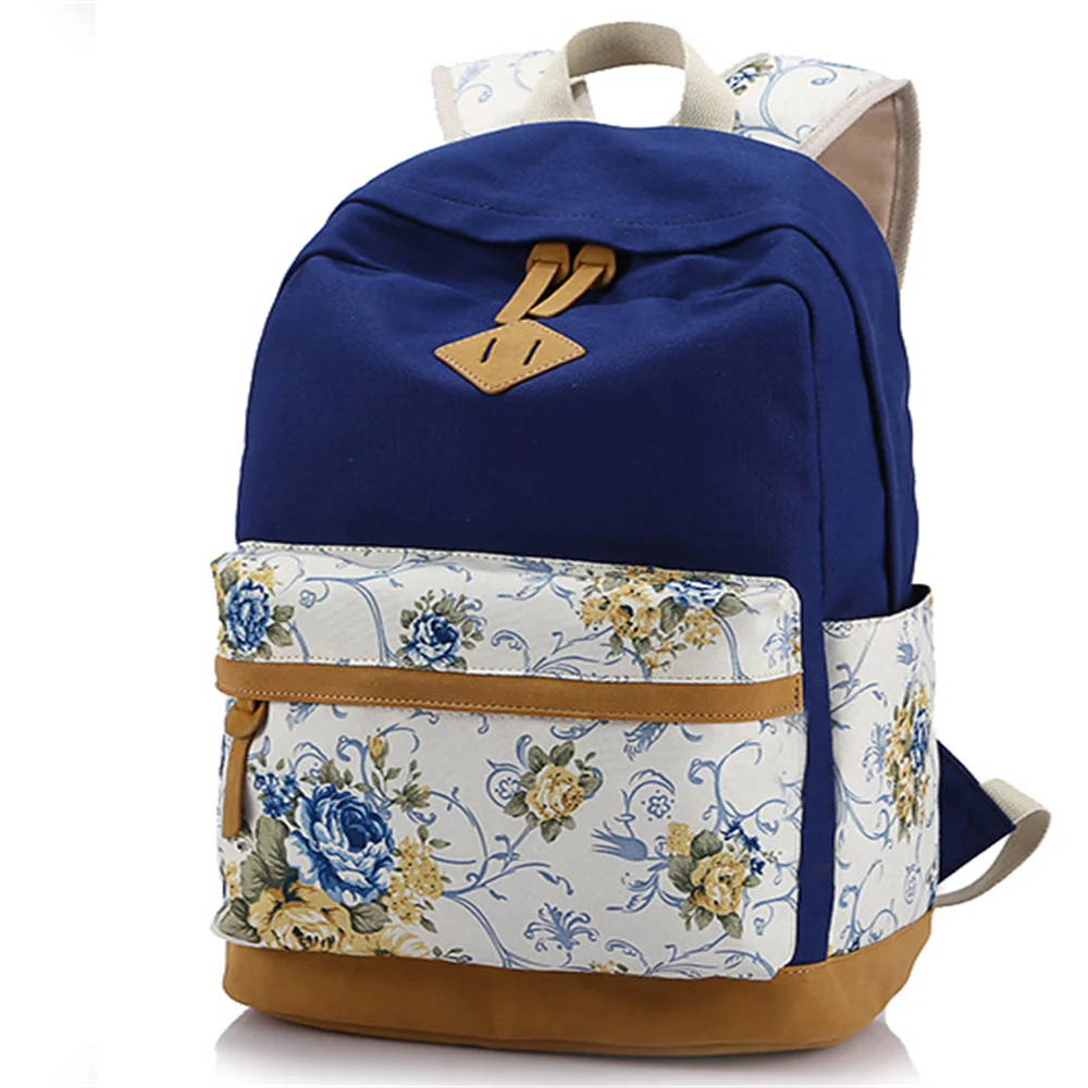 

2021 Fashion Canvas Floral Printing Bookbag Bag For Student Large Capacity Multifunctional Casual Girl Backpack For Travel