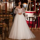 Свадебное кружевное платье LORIE в стиле бохо с пышными рукавами и открытыми плечами, свадебное платье А-силуэта со шнуровкой сзади