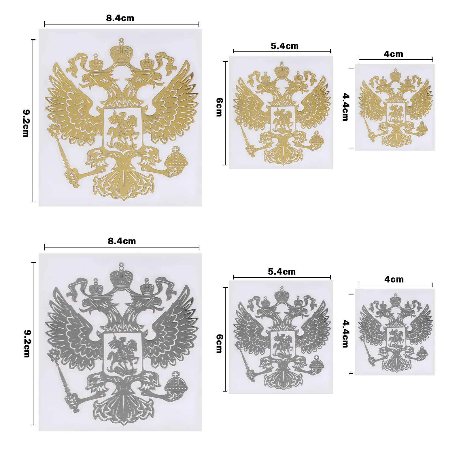 

1 PC Coat of Arms of Russia Nickel Metal Car Stickers Decals Russian Federation Eagle Emblem Car Sticker Gold / Sliver