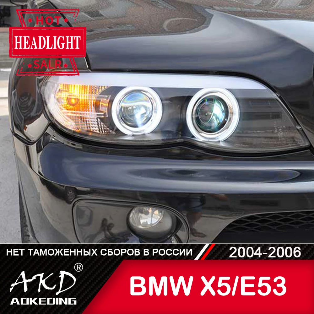 

AKD Head Lamp for X5 LED Headlight 2004-2006 Headlights E53 DRL Turn Signal High Beam Angel Eye Projector Lens