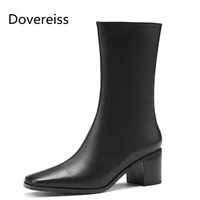dovereiss fashion womens shoes winter new square toe white elegant genuine leather ankle boots zipper concise mature 34 40