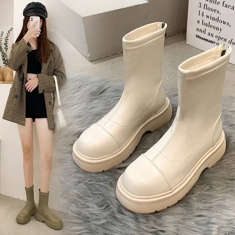 

Женские ботильоны на низком каблуке, осенние женские ботинки челси на молнии с круглым носком, короткие ботинки, женская модель