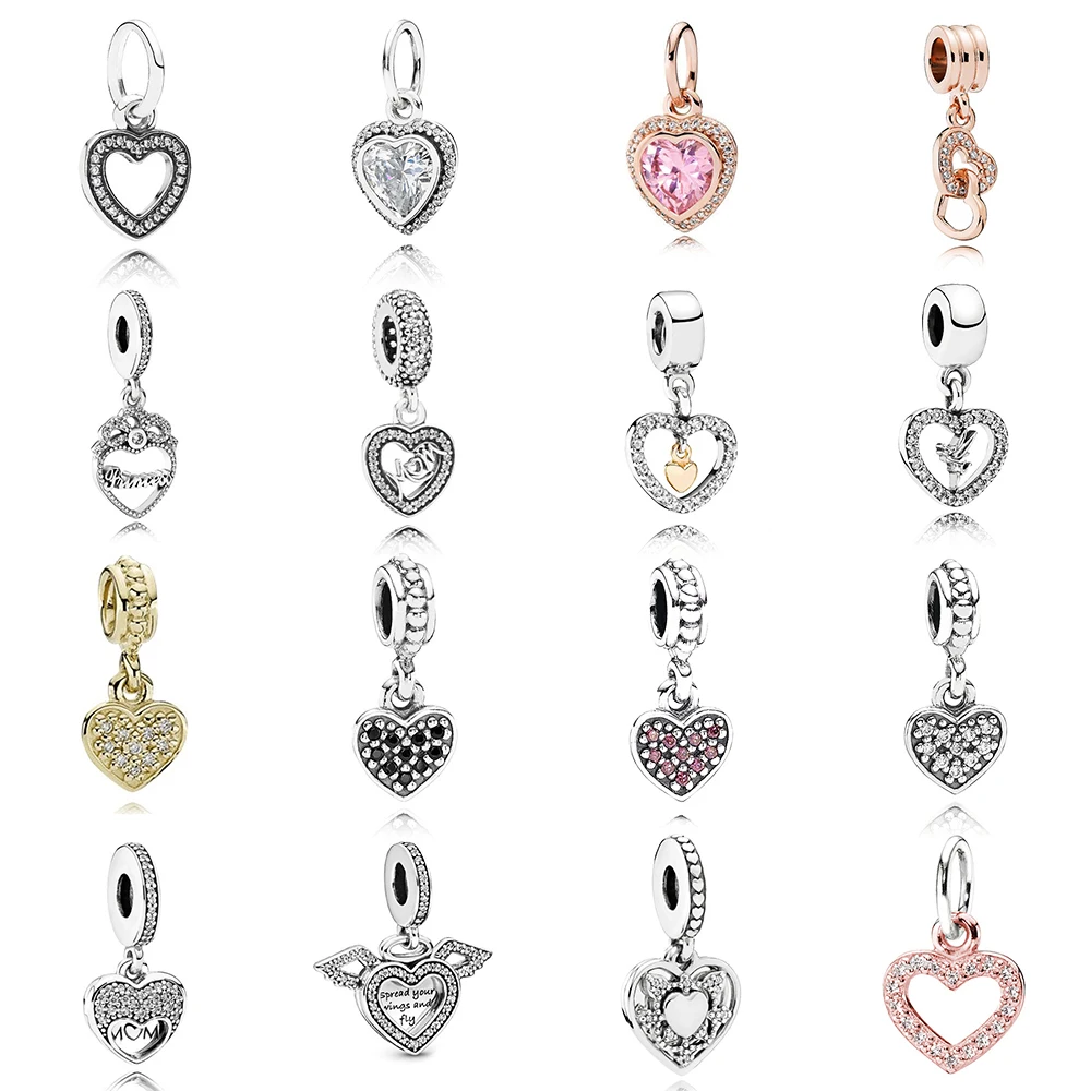 

Pan 925 Silver Zircon Inlaid Heart Heart Clasp Rose Gold Sterling Silver Hanging String