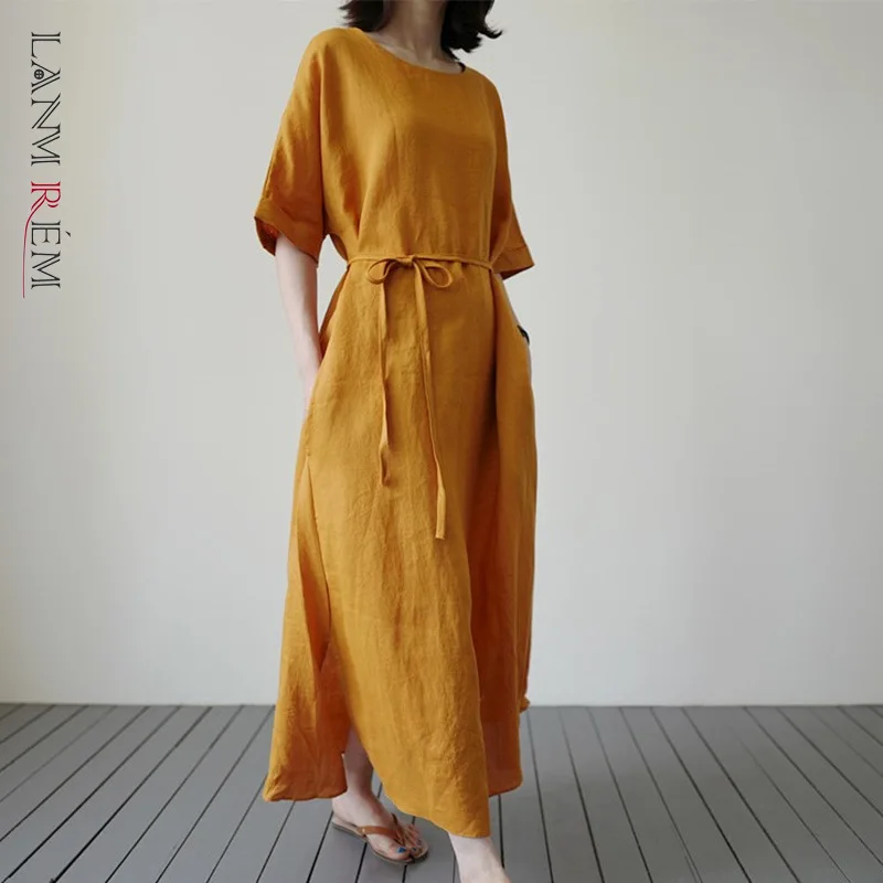 LANMREM летнее хлопковое и льняное платье для женщин 2021 корейская мода новое